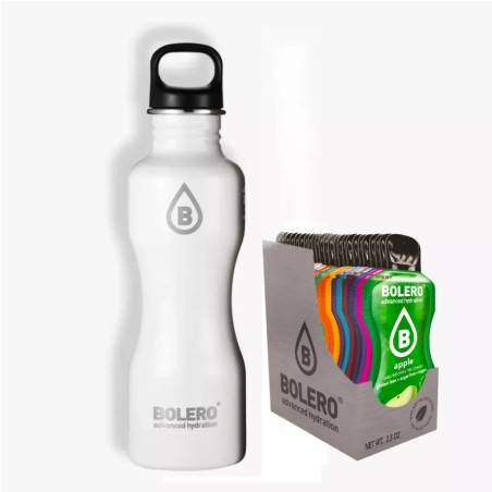 E3) Branded White Drink Set. Stainless-Steel Bottle and Box of Flavours  - BOLERO®