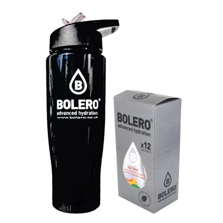 D5) Branded Black Drink Set. Black Bottle and Box of 12 Flavours - BOLERO®