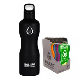 J) Branded Insulated Stainless Steel Drinking Bottle (Black) - Thermal Flask 750ml + 24 Sachets/Flavours - BOLERO®