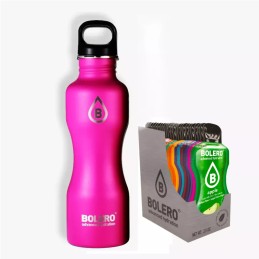 E4) Branded Pink Drinking Set. Stainless-Steel Bottle and Box of 12 Flavours  - BOLERO®