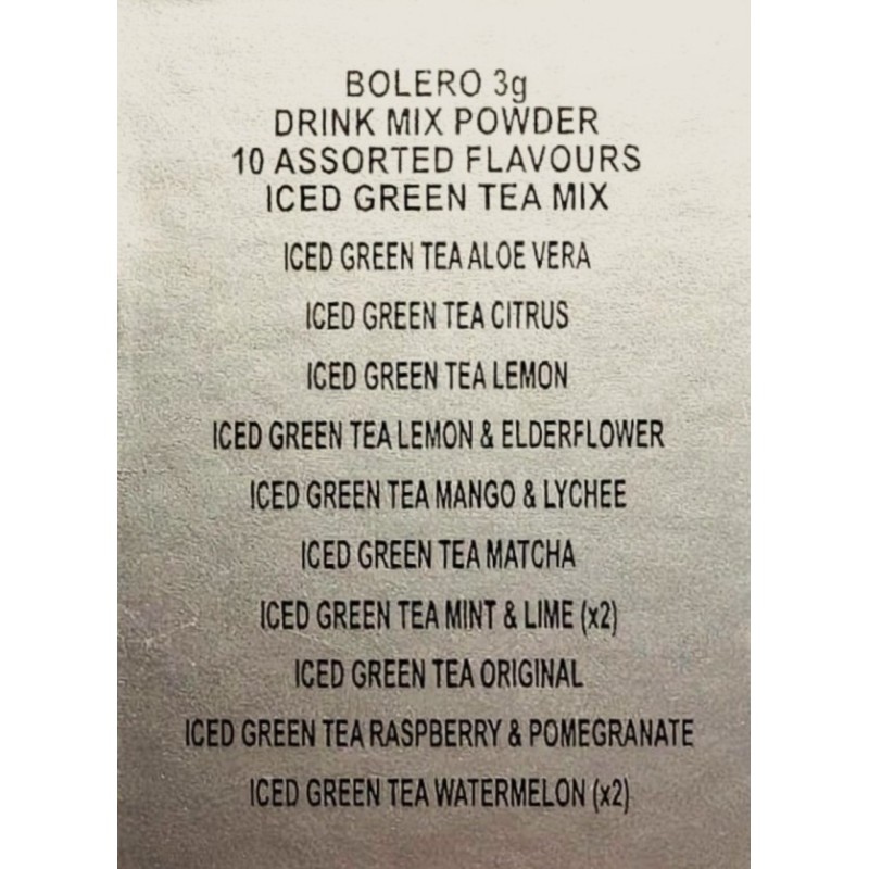 02) 10 Flavours of Iced Tea + 2 Drinks Free - 12 Sachets (12x3g) Makes 6L Iced Tea - BOLERO®
