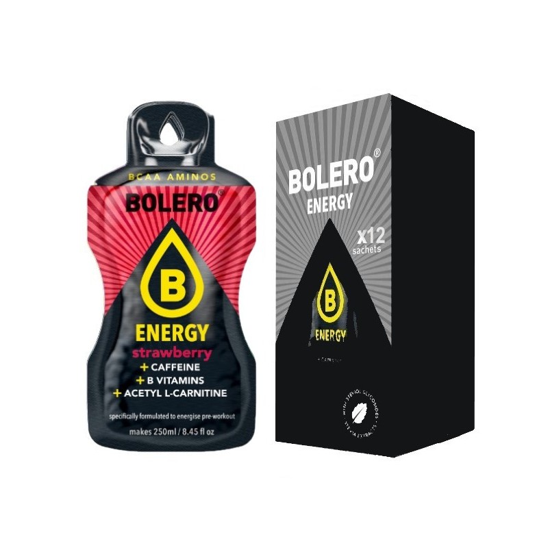 ES12) Energy Strawberry - Box of 12 Sachets (12x7g) sugar-free energetic drink - BOLERO®